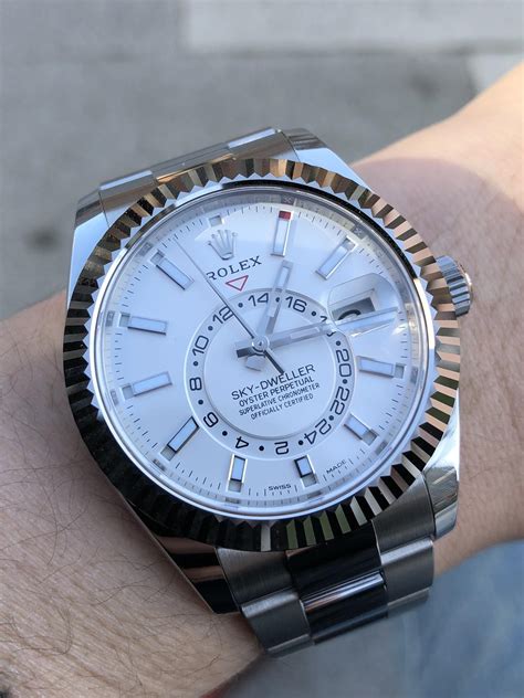 rolex sky-dweller white review|rolex sky dweller diamond bezel.